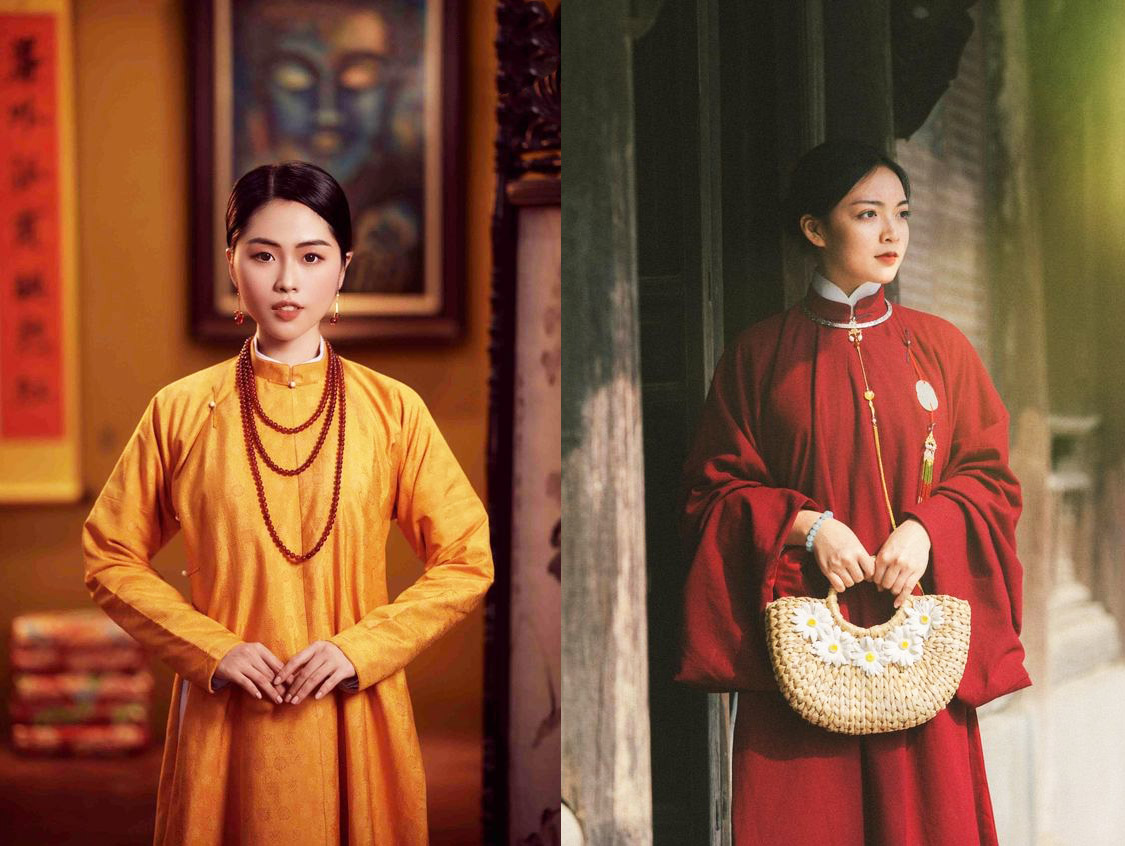 chụp ảnh với áo dài ngũ thân