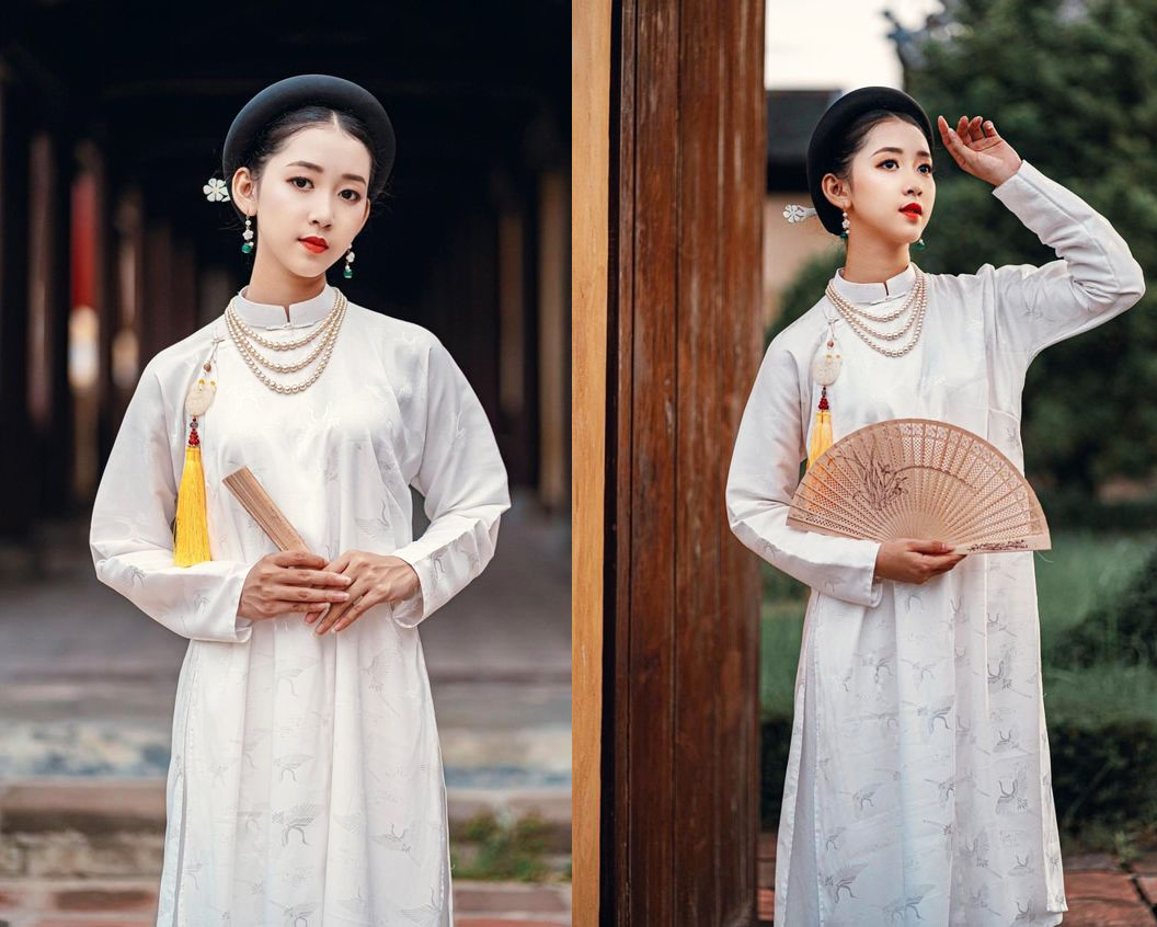 chụp ảnh với áo dài ngũ thân